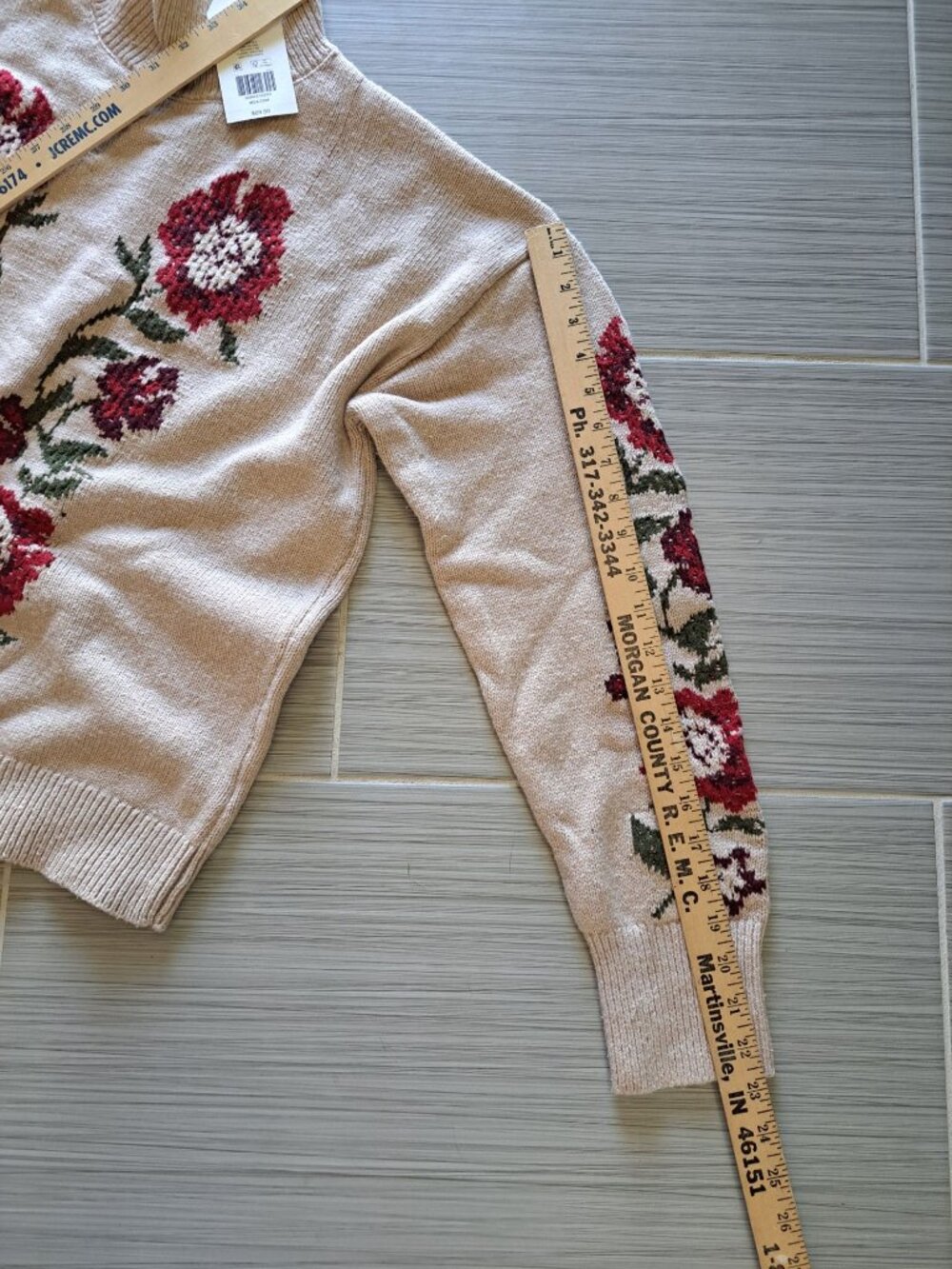 New Wonderly XL Tan Floral Knit Sweater Cottage Coquette Tags Mock Neck Winter - Picture 13 of 14